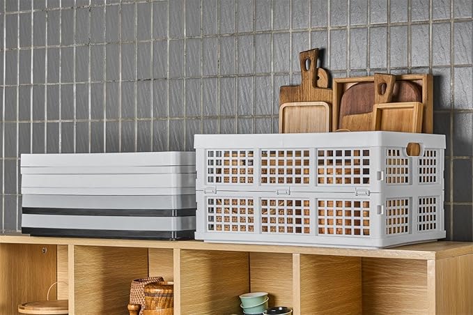 3-Pack Plastic Collapsible Storage Crates-30L,Foldable Plastic Crates for Storage (White)