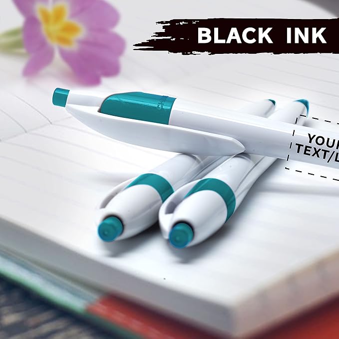 DISCOUNT PROMOS Custom Slim Curvy Ballpoint Pens Set of 100, Personalized Bulk Pack - Black Ink, Retractable, Great for Office, School, Tradeshows - Teal