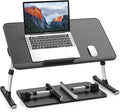 SAIJI PU Leather Laptop Bed Tray Table, Adjustable Laptop Stand with Removable Stopper, Portable Lap Desks with Foldable Legs, Notebook Stand Breakfast Reading Desk for Sofa Couch(Large, Black)