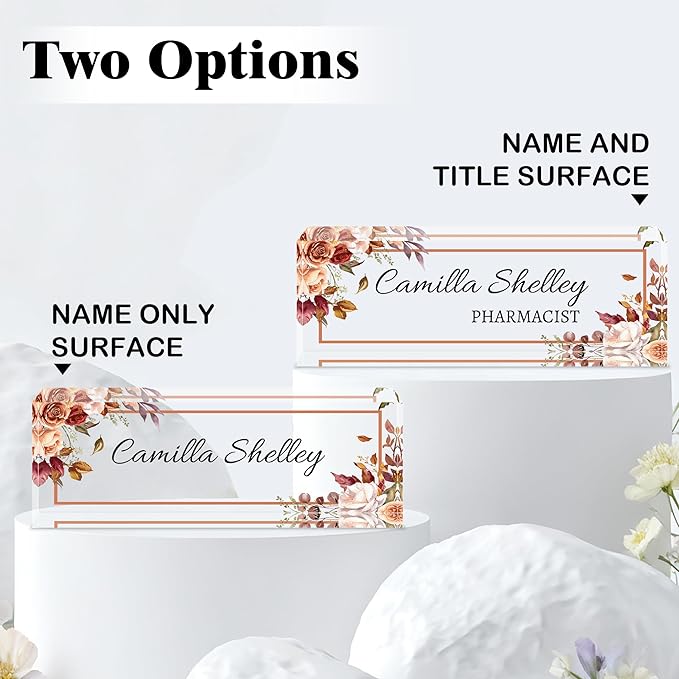 Ship Next Day-Custom Name Plate for Desk, Desk Name Plate Personalized, Acrylic Office Desk Accessories, Appreciation Gifts for Coworkers Employee Boss Teachers Women Men (Rose)