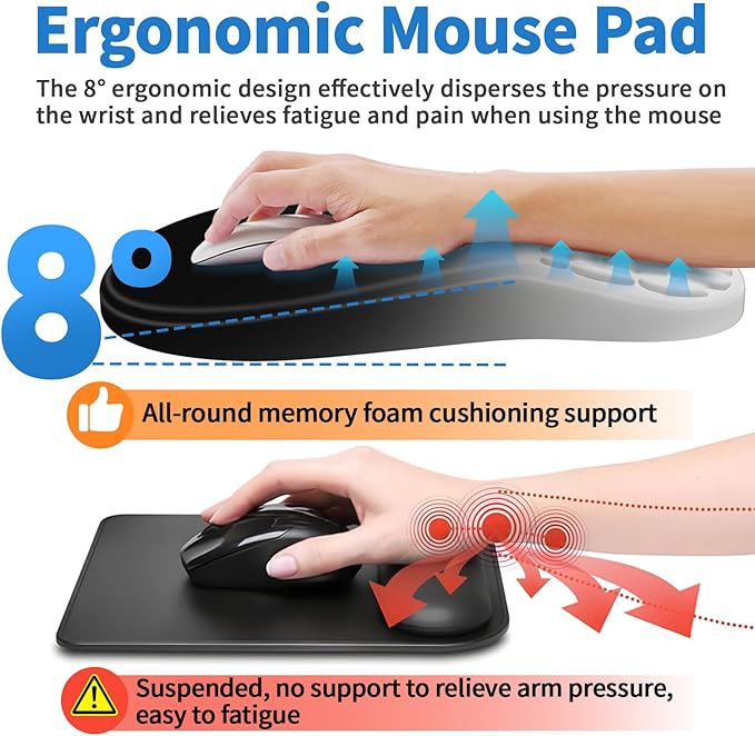 YIWEI Ergonomic Mouse Pad with Wrist Rest - Comfortable Office Mousepad with Memory Foam Wrist Support for Carpal Tunnel Relief, Mouse Pads with Non-Slip Base for Gaming and Home (Gradient Black)