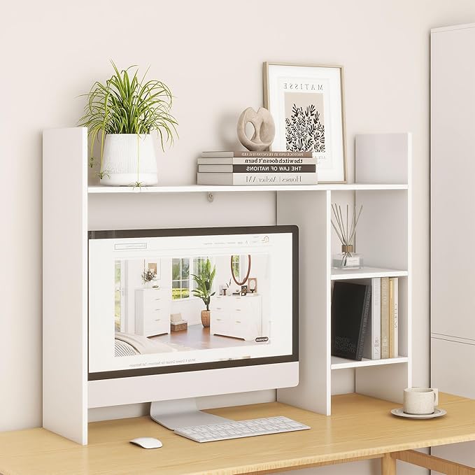 Desktop Bookshelf, 4 Tier Wooden Desk Storage Hutch, 37.4'' Desk Shelf Organizer with 3 Shelves, Small Bookshelf Storage Shelves, Display Shelf for Top of Desk, College Dorm, Office, Home