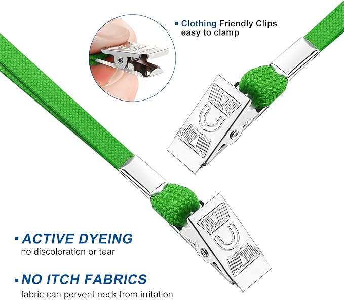 100Pcs Lanyards for ID Badges and 100 Pcs Clear Plastic Horizontal Name Badge ID Card Holders, Flat Neck Lanyards with Clip Waterproof Resealable Name Tag Badge ID Card Holders (Green)