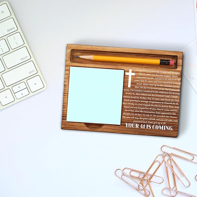 Your 41 is Coming Sticky Note Holder, Inspirational Christian Desk Gift, Motivational Religious Wooden Bible Verse Decor for Women, Men, Coworkers, Faith Based Note Pad Holder ZSS83