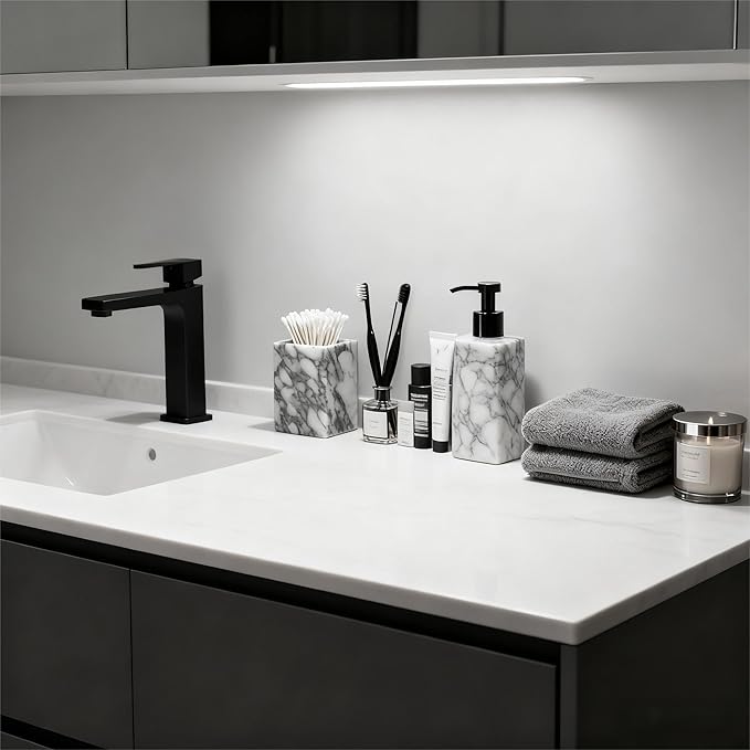 Marble Pen Holder, White Stone Rectangular Desktop Organizer, Office Study Makeup Brush Storage, Home Desk Decor, Minimalist Design, Durable Marble Accessory