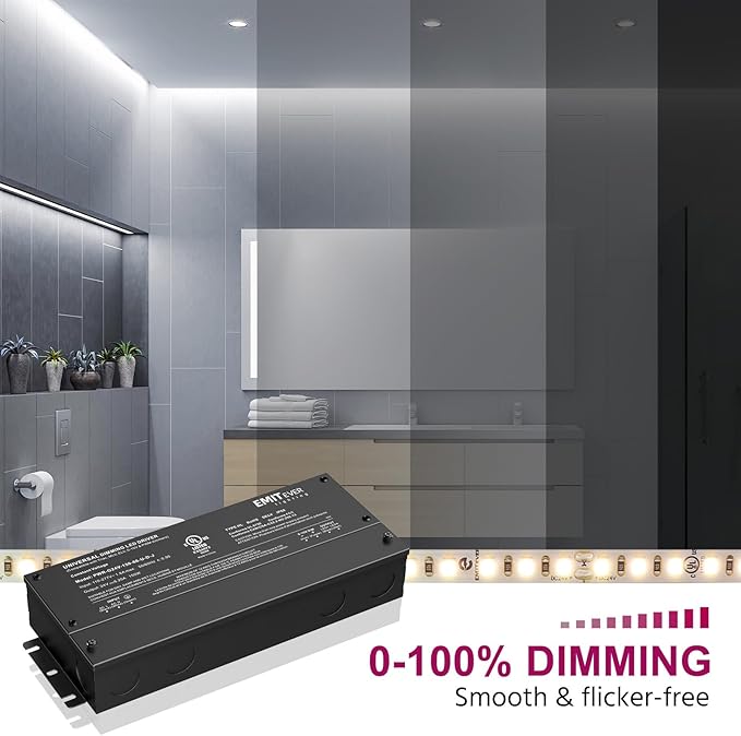 EMITEVER Dimmable Led Driver, 2 Packs 150W AC 110V-277V to DC 24V Transformer, 5-in-1 Dimming: ELV/MLV/TRIAC / 0-10V / 1-10V / 10V PWM/Potentiometer, Waterproof IP67 and UL Listed