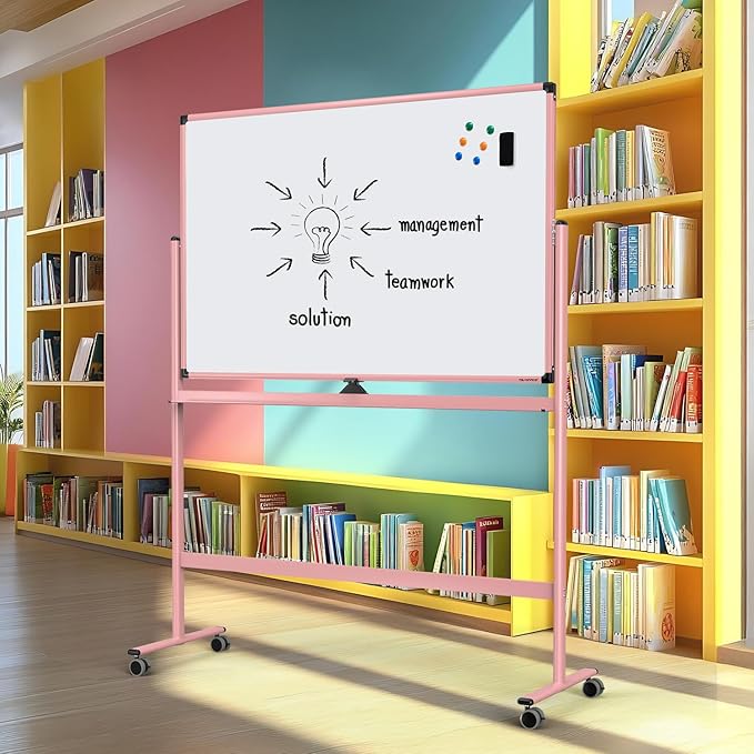 Large Dry-Erase Rolling Magnetic Whiteboard - 48 x 32 Inches Dry Erase Board with Stand Height Adjust Double Sides Mobile White Board Easel on Wheels with 25 Sheets Paper Pad Office, Home & Classroom
