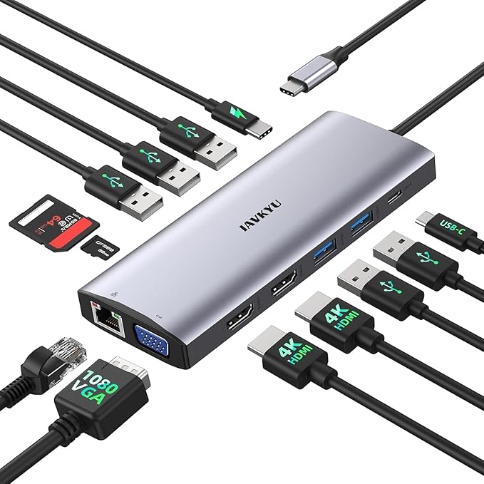 USB C Laptop Docking Station, Docking Station Dual Monitor, 13 in 1 DockingStation 3 Monitors with 2HDMI,VGA, Ethernet,7USB C/A Port, 100w PD, SD/TF, USB C Hub for Dell/HP/Surface/Lenovo Laptop