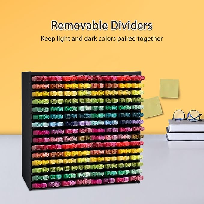 SANFURNEY Marker Pen Organizer Holder for 240 Markers, Art Supply Storage Rack, Desktop Colored Pencils Holder Storage Case for Home Classroom Office - Black