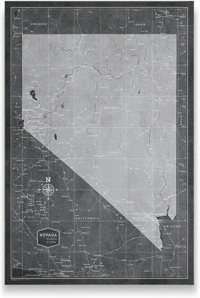 Push Pin Nevada Map Board - With Push Pins to Mark Nevada Travels - Handmade in Ohio, USA - Design: Modern Slate