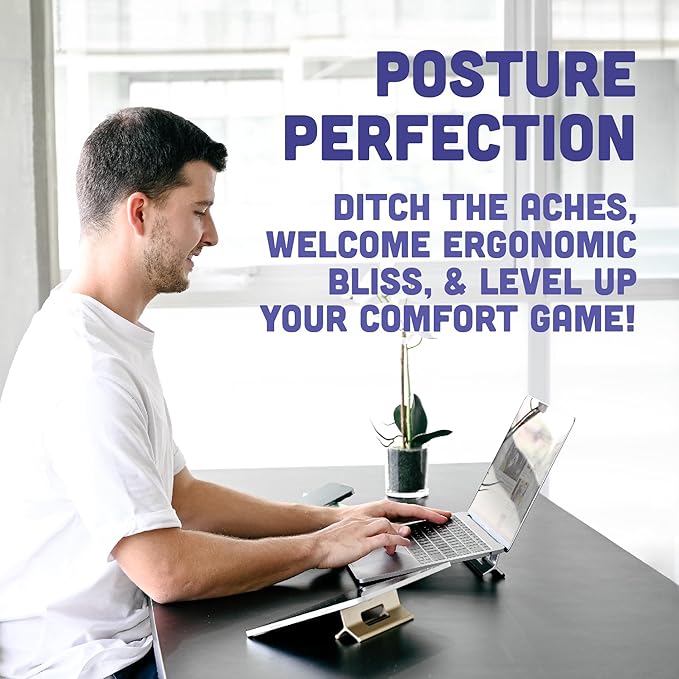 Steepy Laptop Stand for Desk - 3 Heights Computer Riser for Laptop - Adjustable Desk Laptop Stand - Computer Stand for Laptop Compatible with Air, Pro, HP, Dell, Smartphones, Tablets up to 15“ (Gray)