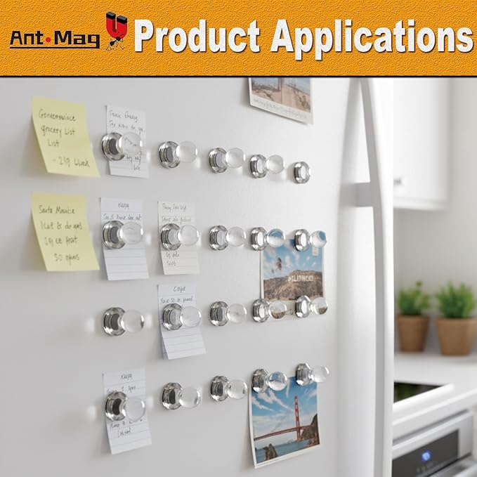 Ant Mag Magnetic Push Pins, 72 Pack Strong Whiteboard Magnets for Fridge, Maps, Office, Kitchen & Classroom White