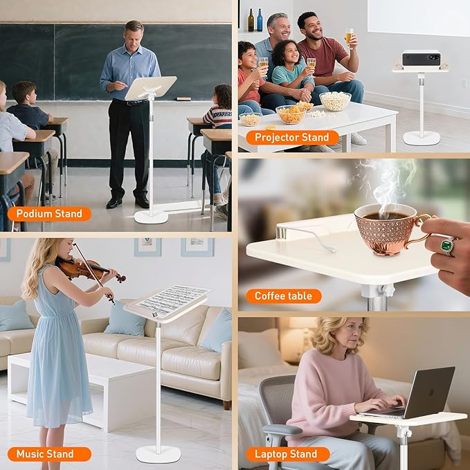 2-in-1 Floor Standing Book Stand, Foldable Book Holder for Reading with Page Clips, 19"–51" Height Adjustable, Sturdy Podium Stand for Reading, Bible, Laptop, Cookbooks, or Projector