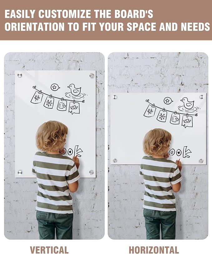 Mifuro Magnetic Glass Whiteboard，24"x18" Wall Mounted Frameless Dry Erase Board for Office, Home & School Ultra White
