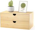 Wisuce Desk Organizer with Drawers - Bamboo Desktop Organizer Storage | White-Natural Wood Desk Drawers Organizer for Bills, Office Supplies, Cosmetics, Seals No Assembly Required(2 drawers edge-free)