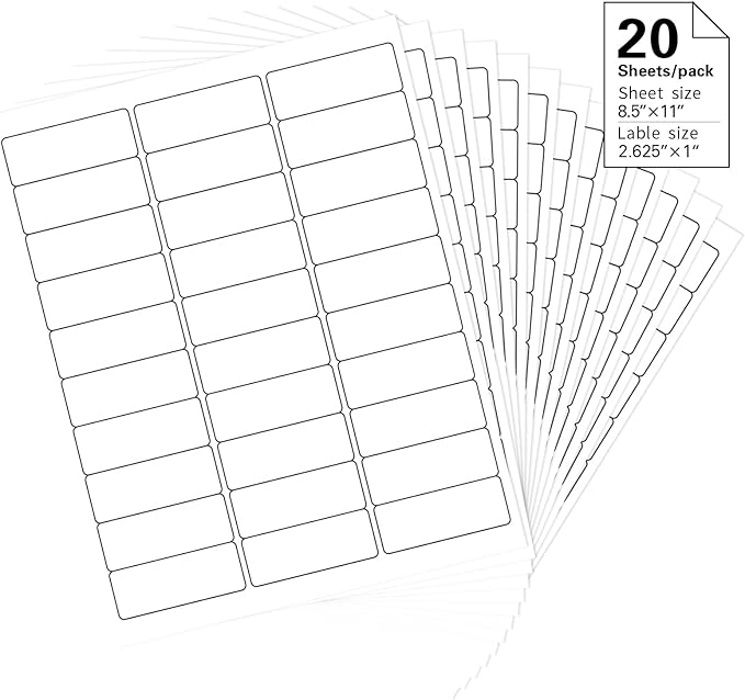 1" x 2-5/8" Address Labels, 600 Label Stickers- Laser/Ink Jet Printer Mailing Labels, 8.5"x11" White 20 per Sheet