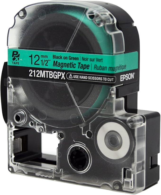 Epson LABELWORKS 212MTBGPX-4.9 Genuine Magnetic Tape Cartridge - Black on Green Magnet Label Maker Tape - 1/2" (12MM) Wide, 4.9 ft, Green