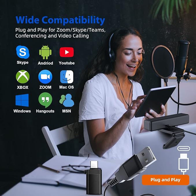 VITADE 4K Zoomable Webcam with Upgraded Remote Control, 8MP Sony Sensor Webcam with Microphone and 4X Digital Zoom, Pro USB Webcam for Streaming/Conference/Online Teaching/Video Calling/Zoom/Skype