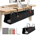 No Drill Under Desk Cable Management Tray, 28" Cord Organizer with Clamp, Fabric Cable Management for Standing Desks, Ideal for Home & Office - Black