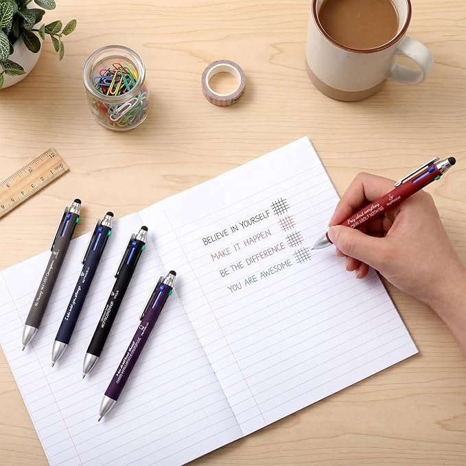 Yexiya 30 Pack 4 Color Retractable Pens Multicolor Ballpoint Pens Bulk 2 in 1 Stylus for Touch Screens Office Nurses Teachers Work Party Favors Gift (Bible Verse)