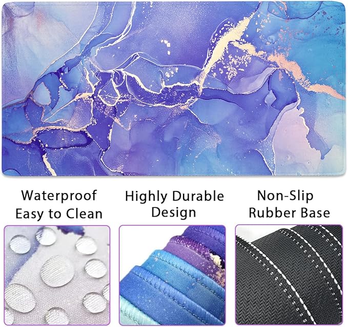 4-in-1 Gaming Mouse Pad Wrist Support Set，Desk Pad + Mouse Pad with Wrist Rest + Keyboard Wrist Rest + Coaster, Ergonomic Design for Home Office Study Game - Purple Marble