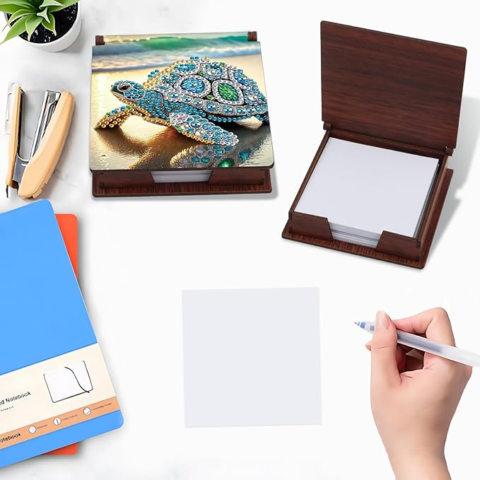 Turtle Diamond Painting Kit Note Box,Memo Paper Storage Box Diamond Art,Sticky Note Holder Diamond Art,Diamond Painting Memo Pad For Office Desk. (Turtle)