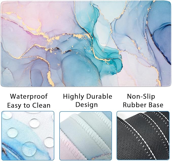 4-in-1 Gaming Mouse Pad Wrist Support Set，Desk Pad + Mouse Pad with Wrist Rest + Keyboard Wrist Rest + Coaster, Ergonomic Design for Home Office Study Game - Blue Marble