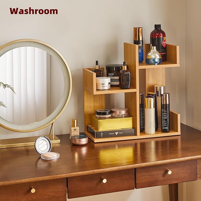 Short Bookshelf Small Desk Organizer, Cactus Bookshelf Unique Bookcase, Book Display Shelf Small Plant Stand for Tabletop, Natural Wood Color YD-DSR002N