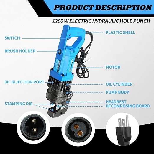 1200W 110V Electric Hydraulic Hole Punch Hydraulic Hole Punching Tool Metal Punch Compatible with Steel Copper Aluminum Iron Alloy (Upgrade Version)