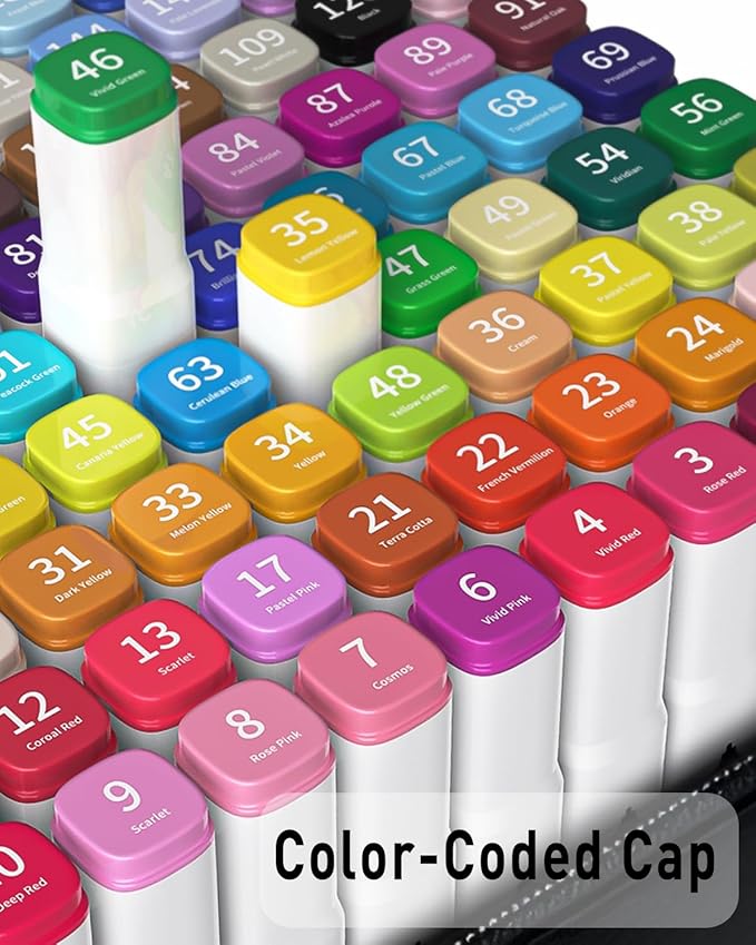 Alcohol Markers, 100 Colors Dual Tip Art Markers for Coloring, Drawing, Illustrations, Book Painting, Alcohol Based with Carrying Case for Adult