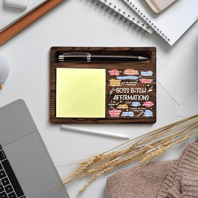 Work Office Decor for Women Sticky Note Holder, Motivational Gifts for Boss Lady, Boss Lady Affirmations Post It Note Dispenser for Office Desk Decor