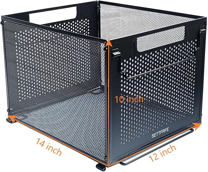 SETTFRFE Letter Size Hanging File Folder Organizer,Metal Filing Crate,File Basket for Hanging File,Black (Perforated metal plate)