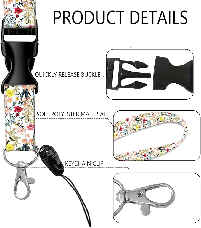 BLOCIT ID Badge Holder with Lanyard - Fashionable ID Card Holders with Retractable Lanyards - Soft Fiber Metal Clip Sturdy Buckle for Key Wallet - Work Nurse Teacher (Beautiful Colorful Floral)