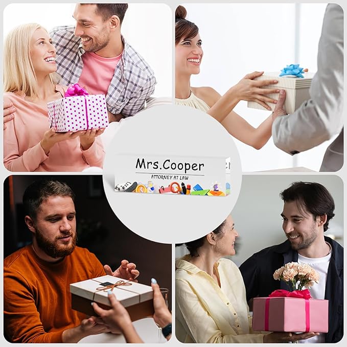 Personalized Office Desk Name Plate on Acrylic Glass - Custom Nameplate Decor, Accessories - Gift for Boss, Coworkers