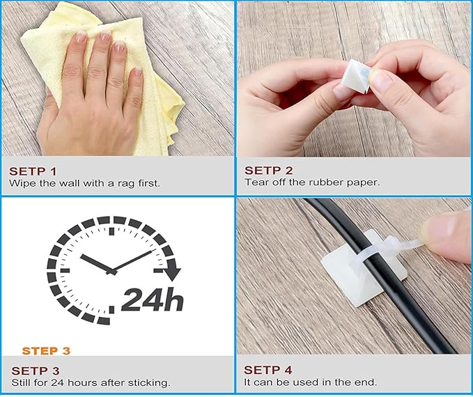 zip tie mounts （100PCS）,transparent adhesive wire clips19.5mm-19.5mm，100PCS 150mm adhesive zip cable tie mounts(white)