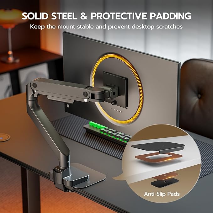 ARES WING Steel Monitor Mount Reinforcement Plate for Thin, Glass and Other Fragile Tabletop, Steel Monitor Stand Plate Compatible with Most C-Clamp and Grommet Monitor Arms, Black