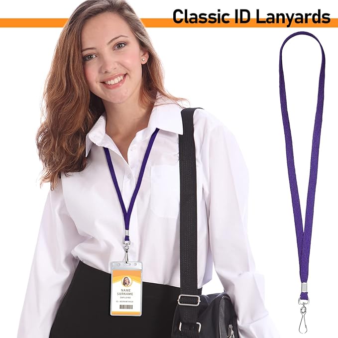 Epakh 200 Pcs Lanyards Bulk for ID Badges Assorted Colors Flat Badge Neck Lanyard with Swivel J Hook Clip for Student Teacher