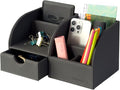 UnionBasic Desk Organizer, Multi-functional Leather Desktop Office Organizer, Pen Holder - Business Card/Pen/Pencil/Mobile Phone/Stationery Holder Storage Box, Taiga Dark Grey
