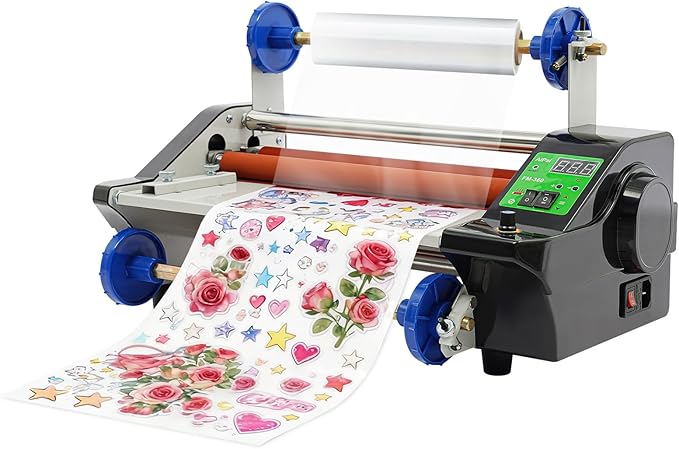 Laminator Machine, 600W Single/Dual Sides Laminating, 0-6.56ft/s Film Covering Speed, 0-6mm Thickness, 0-13.78in Width, 3-4 Min Preheating for Paper, Cardboard, Wood Veneer, PVC Material