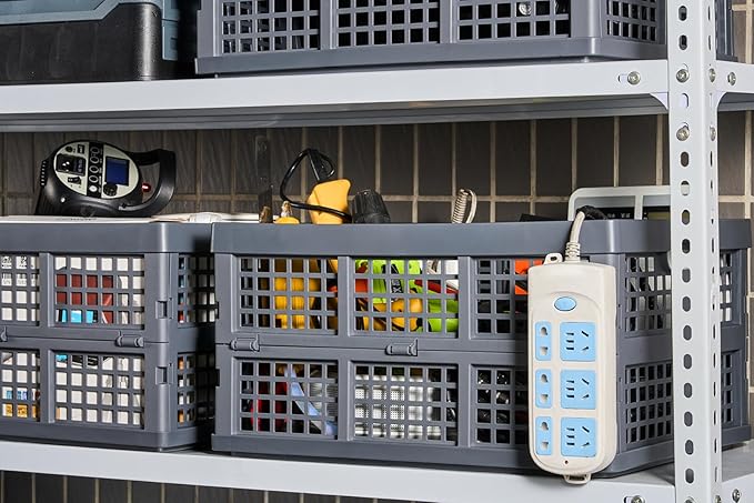 3-Pack Plastic Collapsible Storage Crates-30L,Foldable Plastic Crates for Storage (Gray)