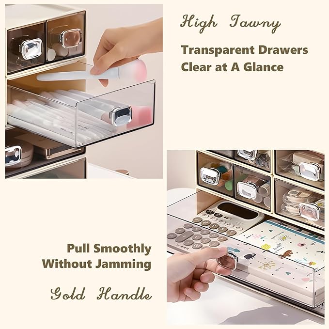 Spacious Desktop Storage Box, 2 Large Storage Drawers, Stackable Office Desk Drawer Organizer and Accessories, Printer Paper Organizer, Cream Plastic Drawers for Workspace