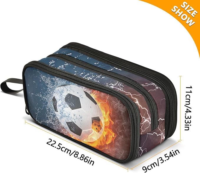Soccer Football Ball Pencil Case Box Boys Girls Large Pencil Pouch with Zipper Compartments Big Capacity Stationery Pen Bag Organizer for Kids Teens Adults School Office
