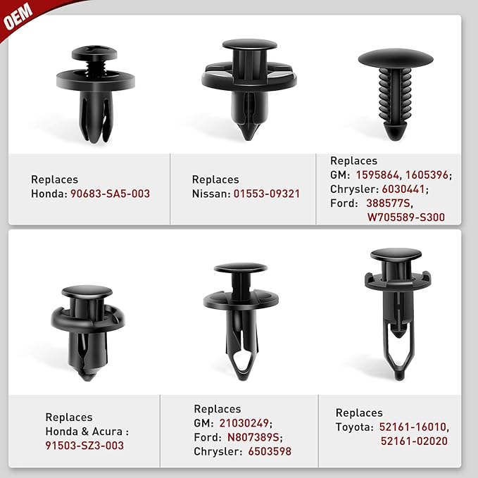 Nilight 400PCS Car Retainer Clips 6mm 7mm 8mm 9mm 10mm Expansion Screws Replacement Kit Bumper Push Rivet Clips for GM Ford Toyota Honda Chrysler Nissan