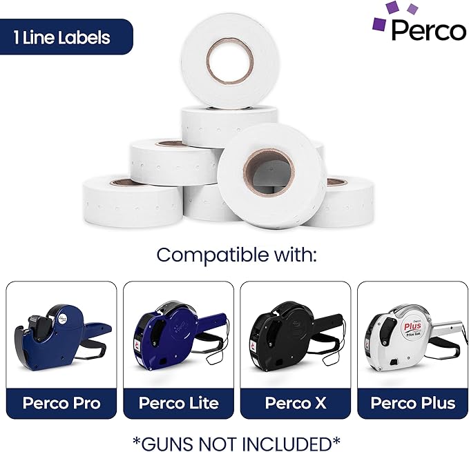 Perco 1 Line White Labels - 32 Rolls, 4 Sleeves, 32,000 Blank Price and Date Gun Labels for Perco 1 Line Price and Date Guns - Made in USA