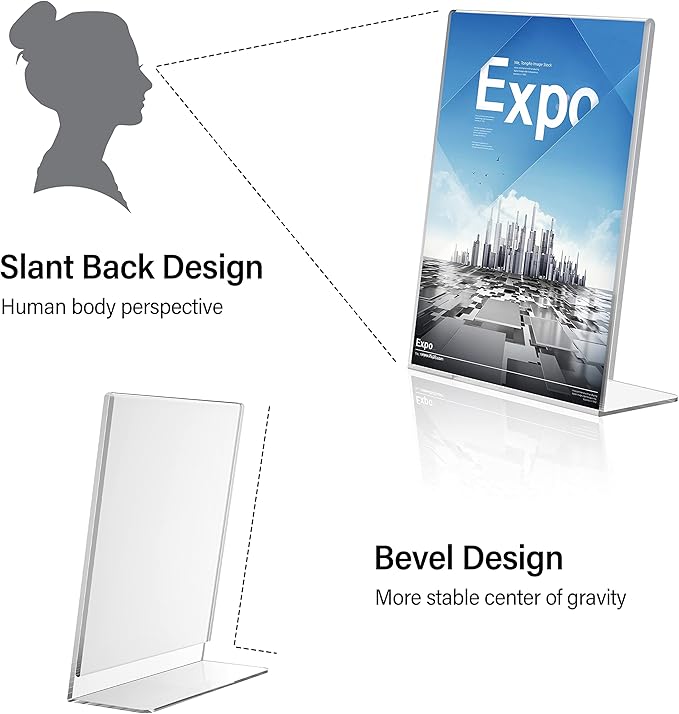 Relx Acrylic Sign Holder 8.5 x 11, Slant Back Acrylic Display Stand, Clear Frames Plastic Sign Holder for Store, Restaurant (12 Pack)