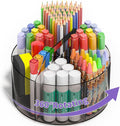 Acrylic Pen Organizer, 360 Degree Rotating Desk Organizer with 6 Compartments Crayon Holder for Office, School, Home, Art Supply, Grey