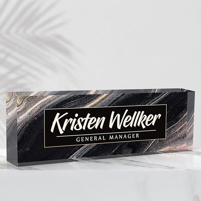 Desk Name Plate Personalized Name Plate for Desk, Office Desk Decor, 3D Style Personalized Plaque Name Plates for Desks Custom Appreciation Gifts for Boss Lady Employee Coworkers (Gilded Black)