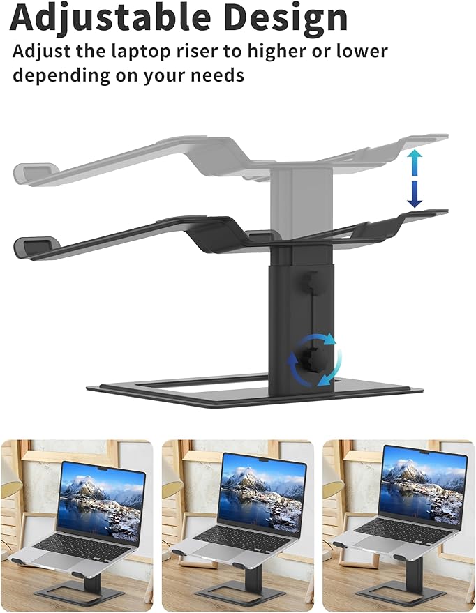 SOUNDANCE Adjustable Laptop Stand for Desk, Computer Stand, Ergonomic Laptop Riser Holder Compatible with 10 to 17.3 Inches Notebook PC Computer, Aluminum Black