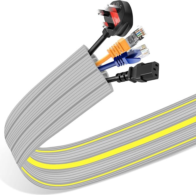 Floor Cord Cover 3.3 ft, Cord Covers for Wires on Floor, Extension Cable Cover 3 Channels Cord Hider Floor Cable Management, Heavy Duty PVC Duct, Gray