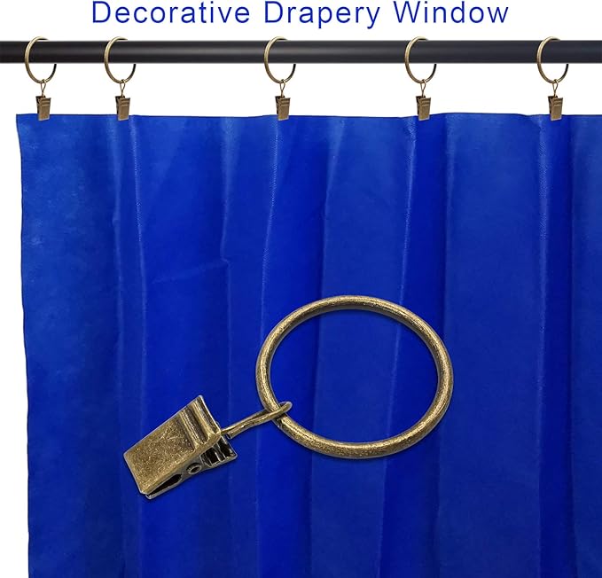 AMZSEVEN 40 Pack Curtain Rings with Clips, Drapery Clips with Rings, Drapes Rings 1.26 in Interior Diameter, Fits up to 1 in Curtain Rod, Bronze